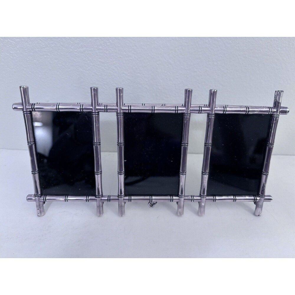 Pottery Barn Triple Frame Bamboo Design Silver Plated